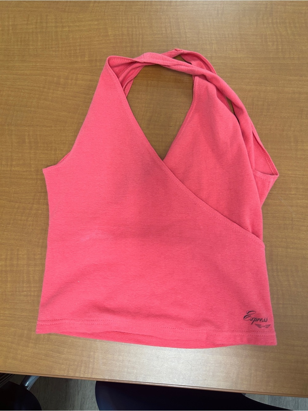 Express Coral Pink Twist Halter Crop Top